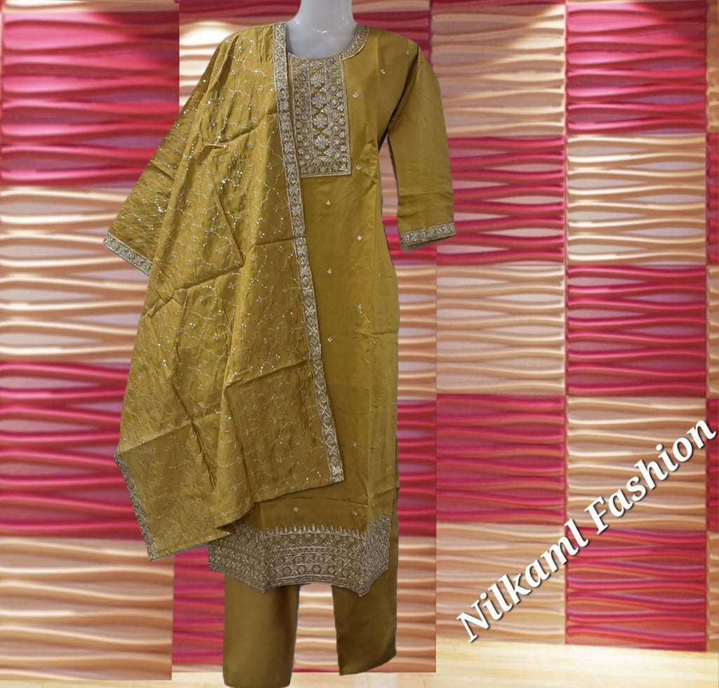 Yellow Roman Silk kurta set