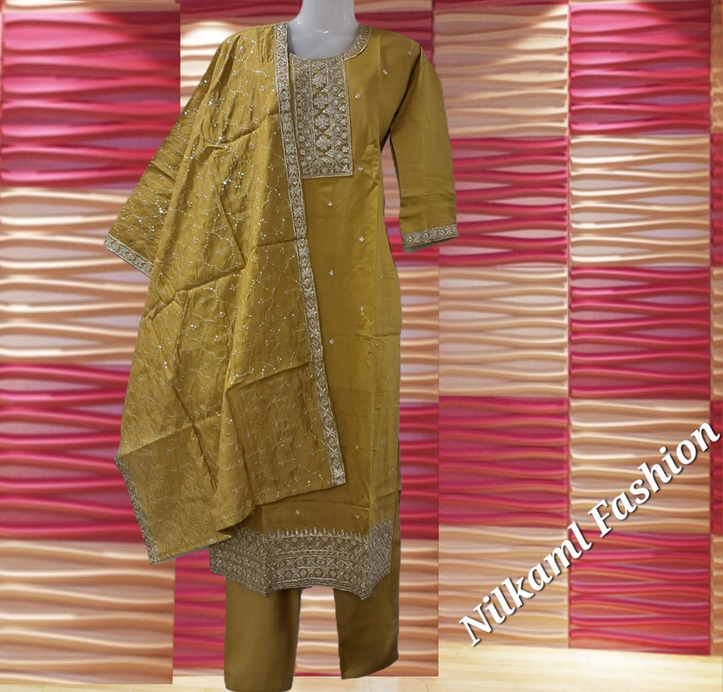 Yellow Roman Silk kurta set