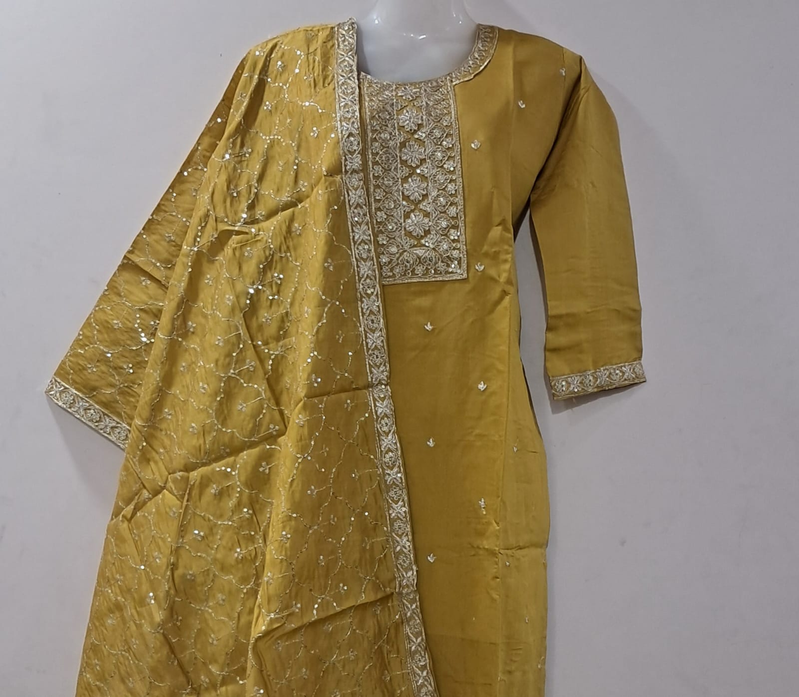 Yellow Roman Silk kurta set
