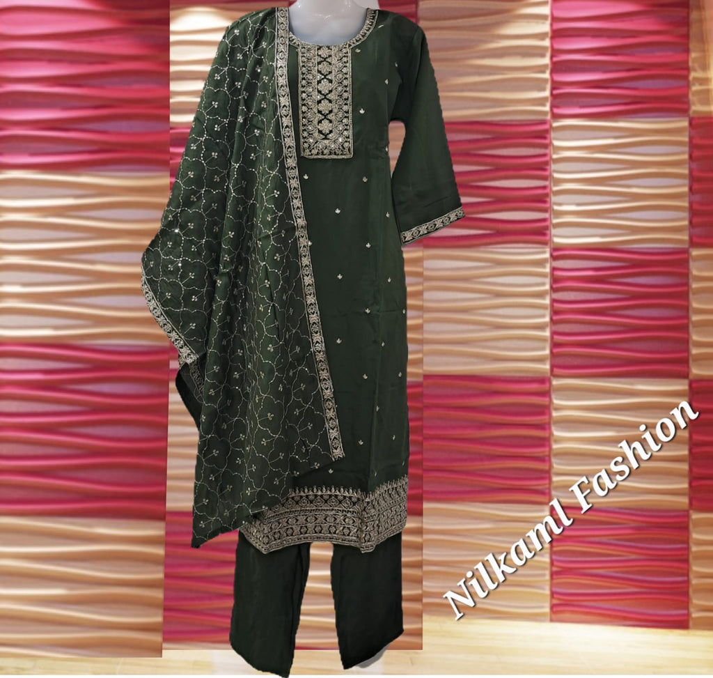 Green Roman Silk kurta set