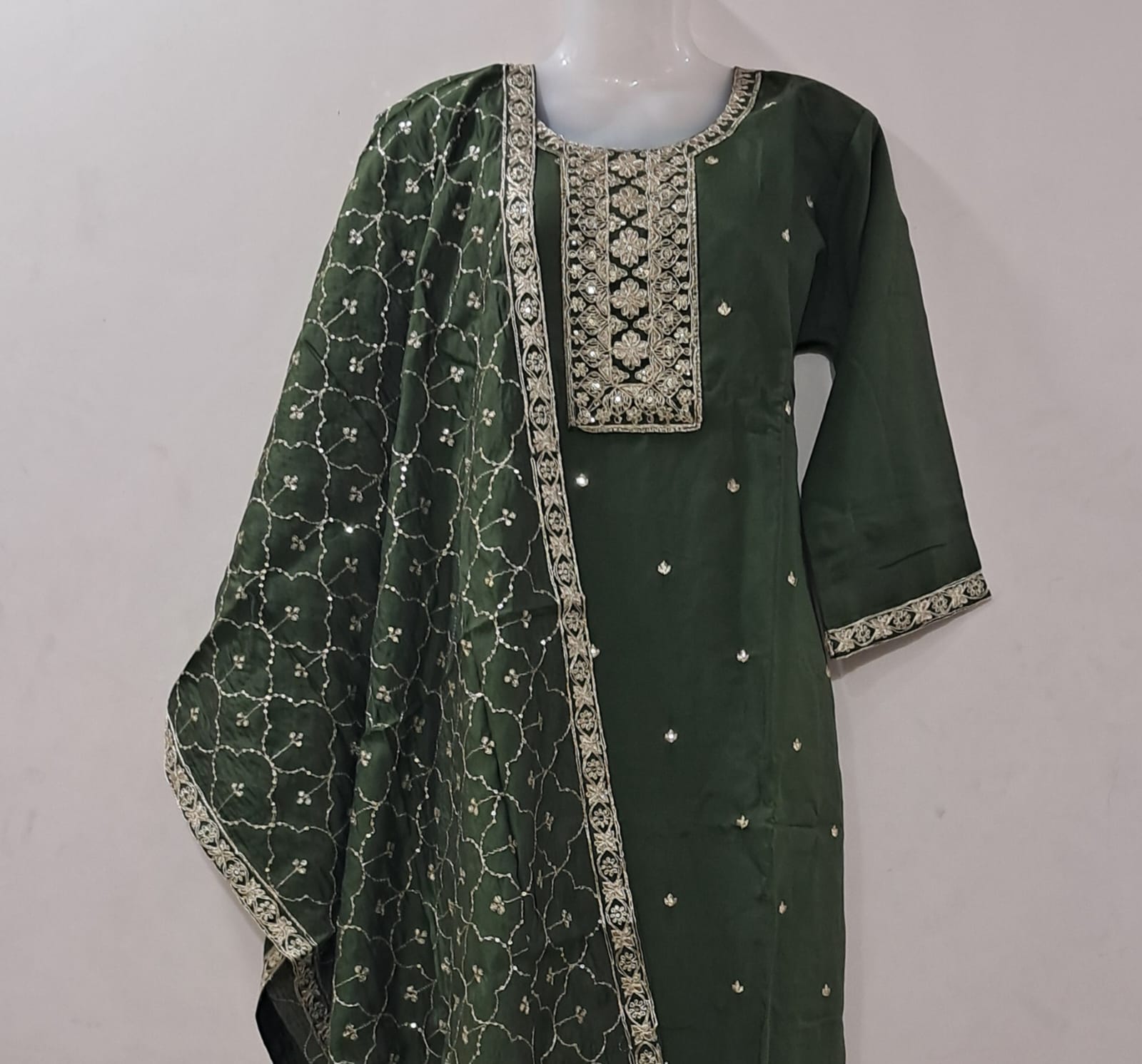 Green Roman Silk kurta set