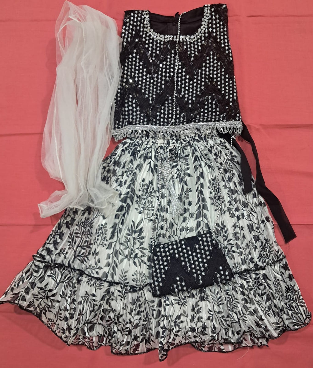 Black & White Floral Party Wear Frock with Sequins Work (Kids Special)