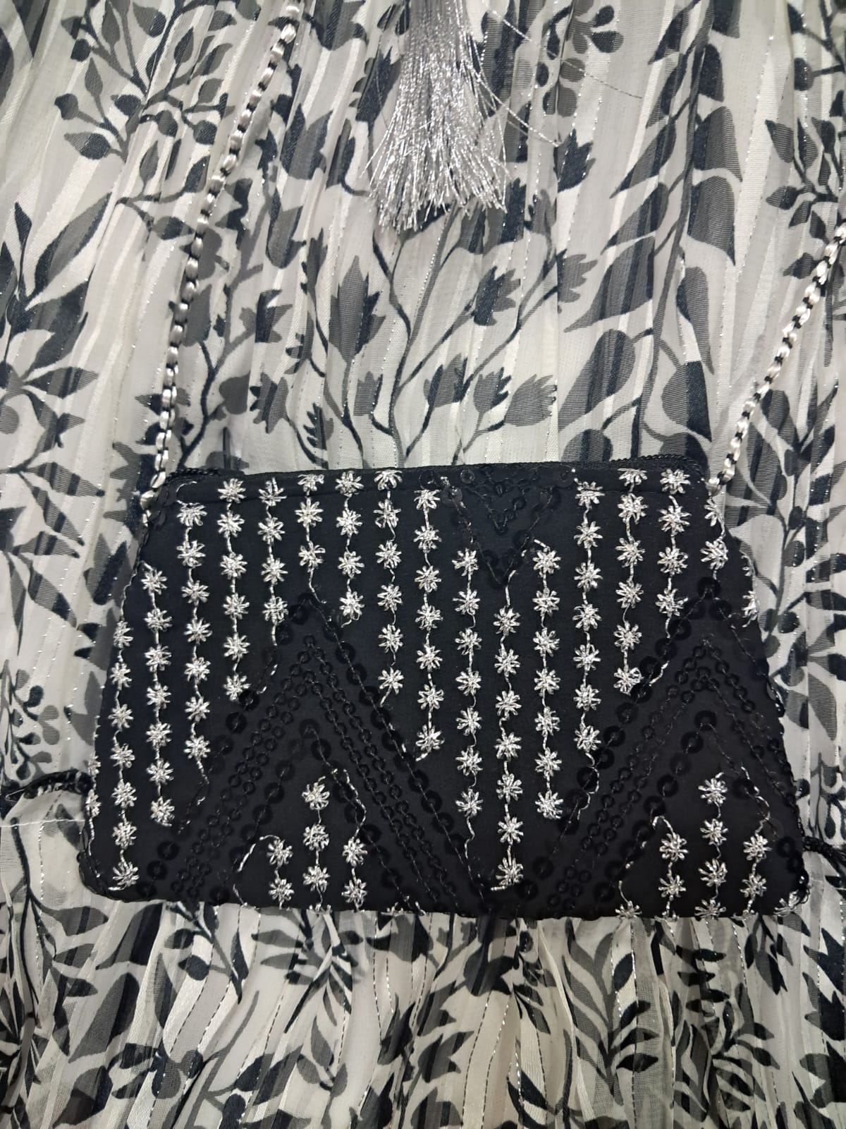 Black & White Floral Party Wear Frock with Sequins Work (Kids Special)