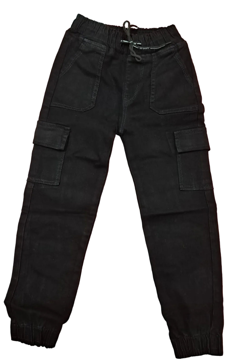 Black Kids Cargo Jogger Pants with Multi-Pocket Design