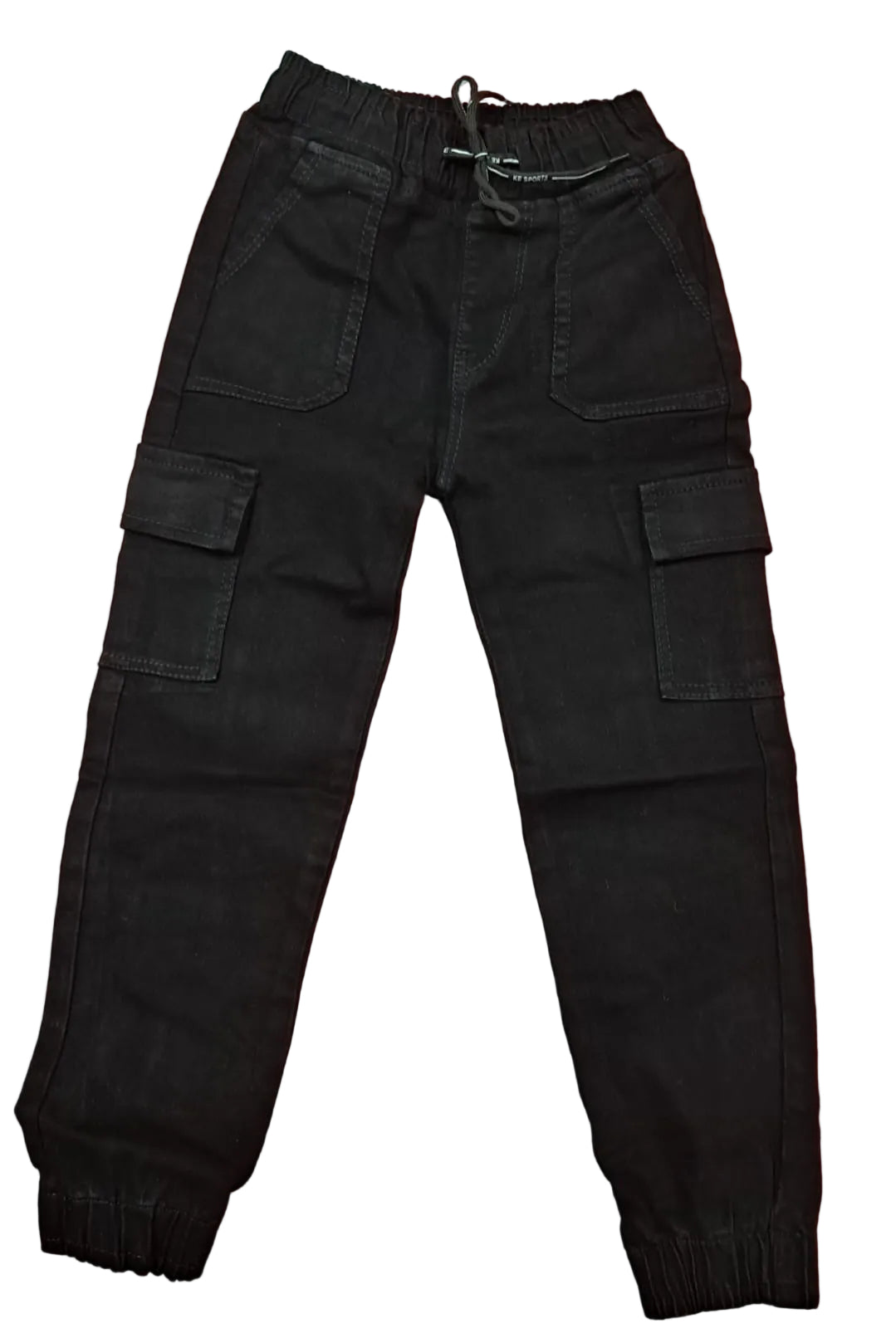 Black Kids Cargo Jogger Pants with Multi-Pocket Design