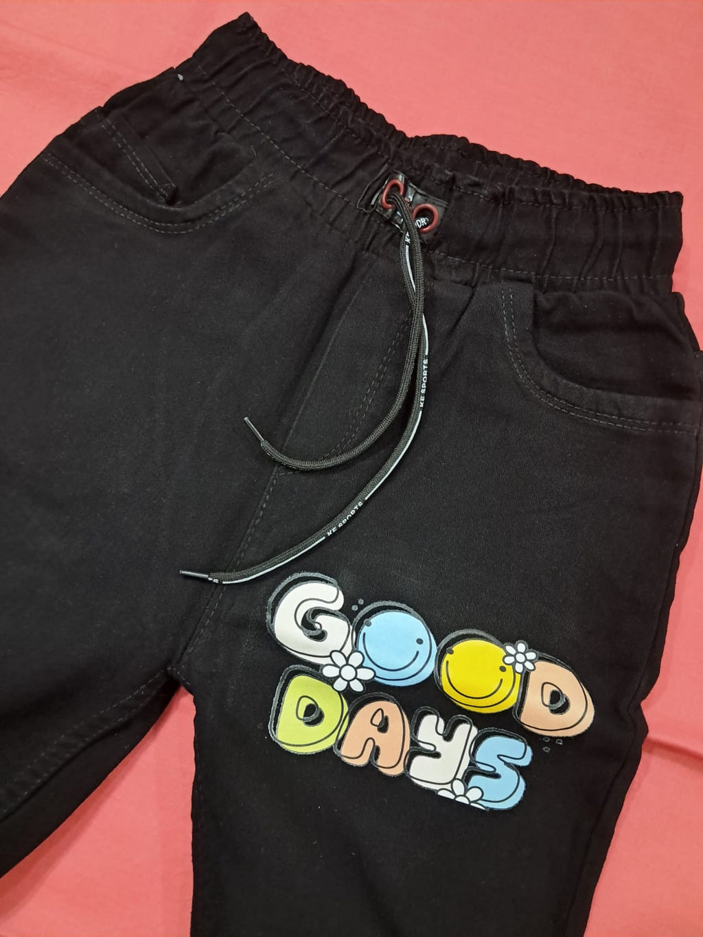 Black Kids Printed Jogger Pants