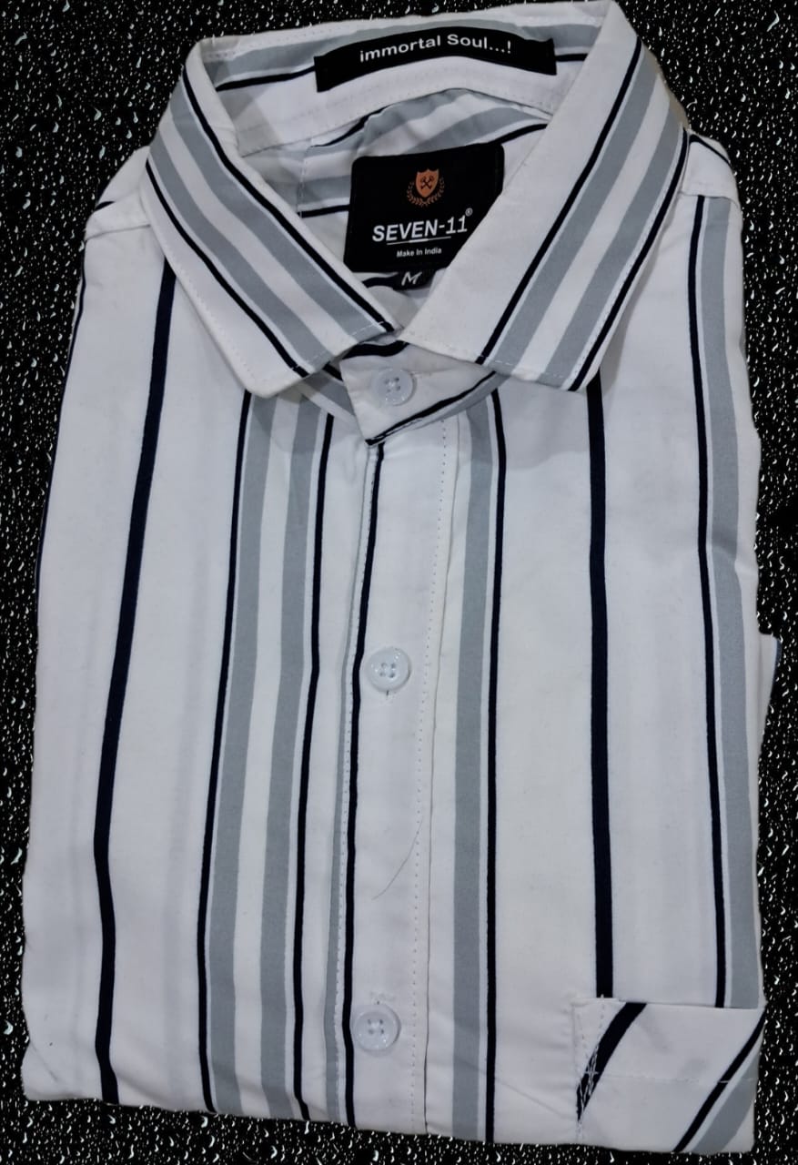 Classic White & Grey Striped Casual Shirt