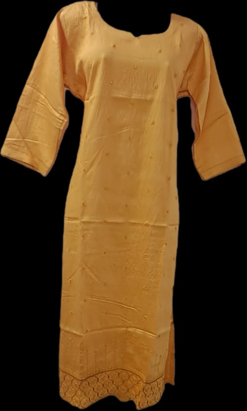 Mustard Yellow Stylish Kurti with Embroidered Yoke & Flared Sleeves