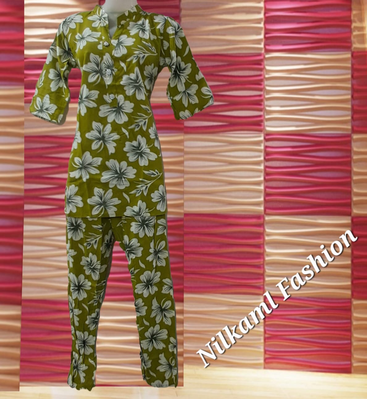 Olive Green Floral Printed Co-Ord Set