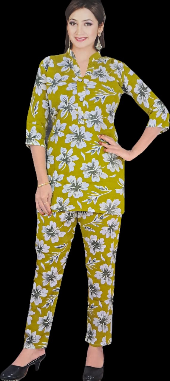 Olive Green Floral Printed Co-Ord Set